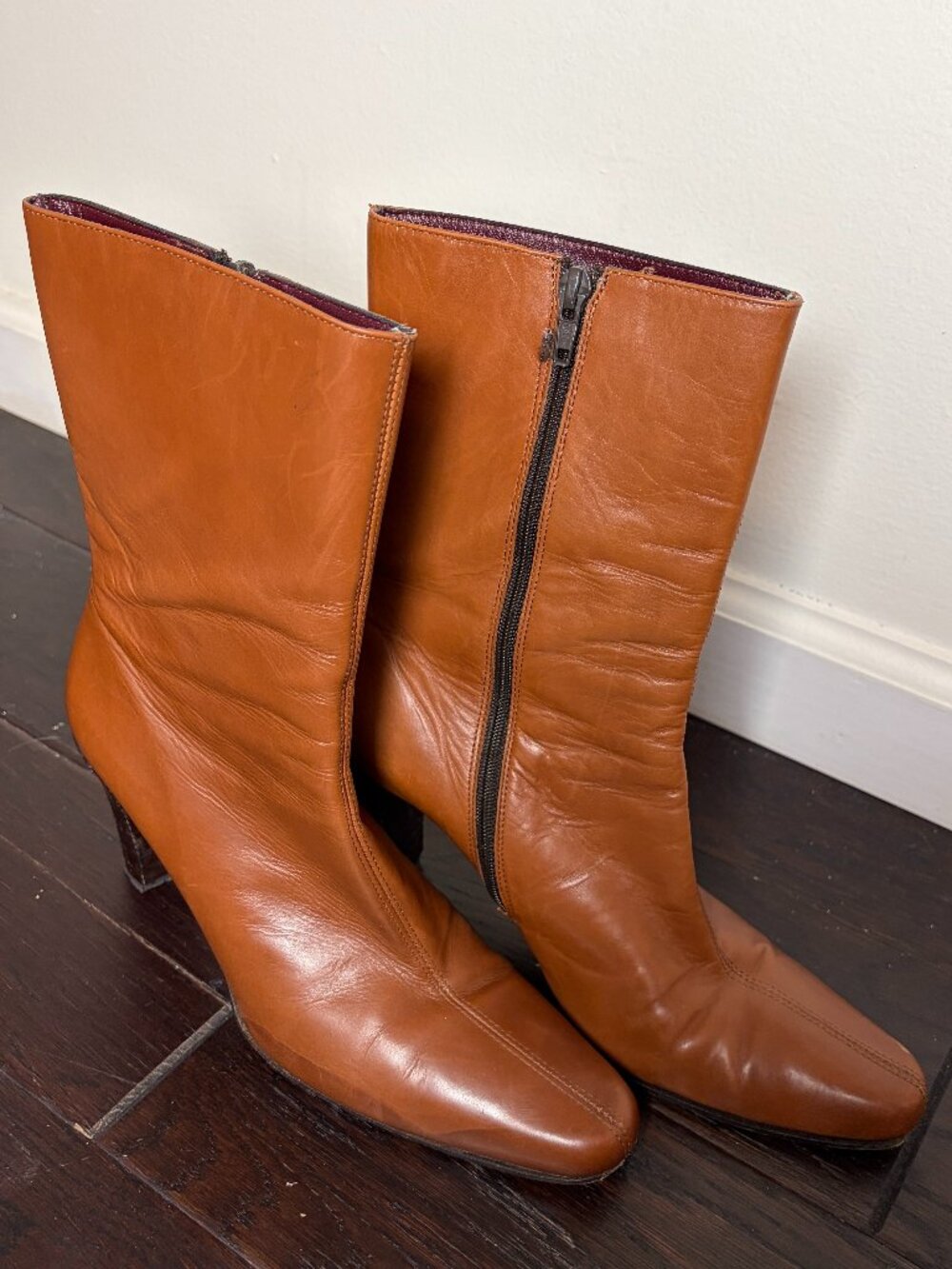 RARE Coach Y2K ~2002 Gabi Brown Leather Block Heel Italy Boots Size 8.5B Vintage
